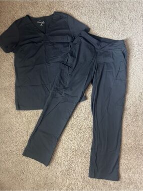 Butter-Soft Women's Pewter Straight Leg Scrub Pants and matching top